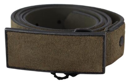 Costume National - Chic Army Green Velvet Buckle Leather Belt