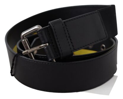 Exte - Sleek Black Leather Belt with Yellow Lining