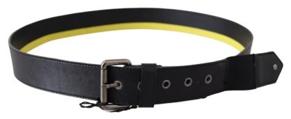 Exte - Sleek Black Leather Belt with Yellow Lining