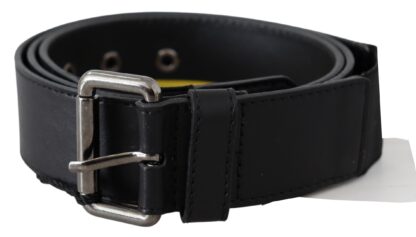 Exte - Sleek Black Leather Belt with Yellow Lining