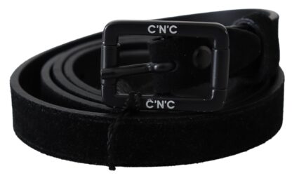 Costume National - Elegant Black Velvet Buckle Leather Belt