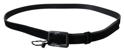 Costume National - Elegant Black Velvet Buckle Leather Belt