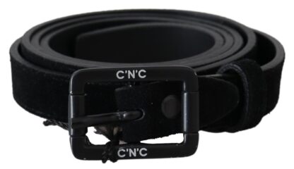 Costume National - Elegant Black Velvet Buckle Leather Belt