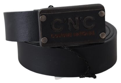 Costume National - Elegant Black Leather Waist Belt with Rustic Buckle