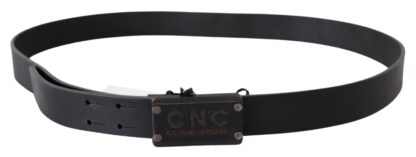 Costume National - Elegant Black Leather Waist Belt with Rustic Buckle