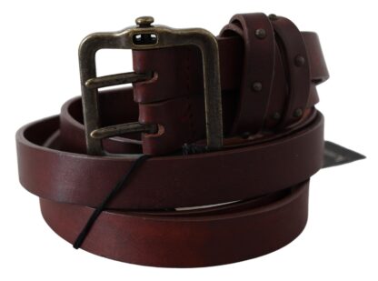 PLEIN SUD - Elegant Leather Waist Belt with Bronze Buckle