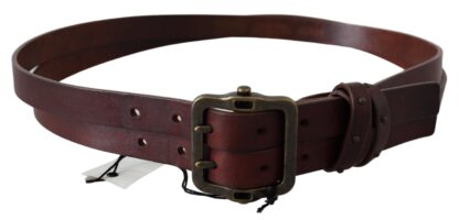 PLEIN SUD - Elegant Leather Waist Belt with Bronze Buckle