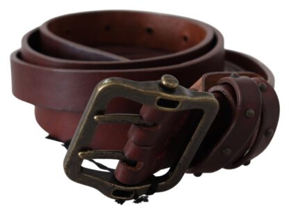 PLEIN SUD - Elegant Leather Waist Belt with Bronze Buckle