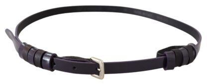 GF Ferre - Chic Black Leather Belt with Chrome Silver Tone Buckle