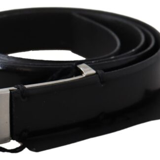 Costume National - Elegant Black Leather Waist Belt with Silver-Tone Buckle