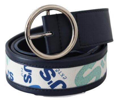 Exte - Elegant Navy Leather Waist Belt with Silver Buckle