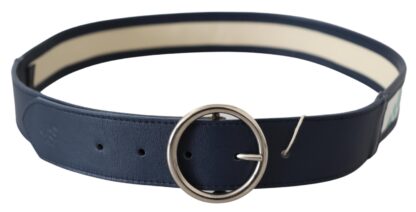 Exte - Elegant Navy Leather Waist Belt with Silver Buckle