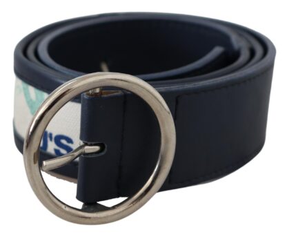 Exte - Elegant Navy Leather Waist Belt with Silver Buckle