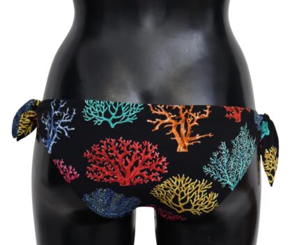 Dolce & Gabbana - Chic Black Side-Tie Coral Print Bikini Bottom