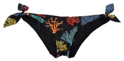 Dolce & Gabbana - Chic Black Side-Tie Coral Print Bikini Bottom