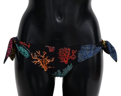 Dolce & Gabbana - Chic Black Side-Tie Coral Print Bikini Bottom