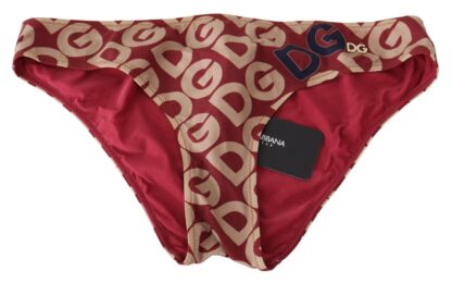 Dolce & Gabbana - Chic Maroon Beige Logo Print Bikini Bottom