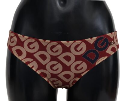 Dolce & Gabbana - Chic Maroon Beige Logo Print Bikini Bottom