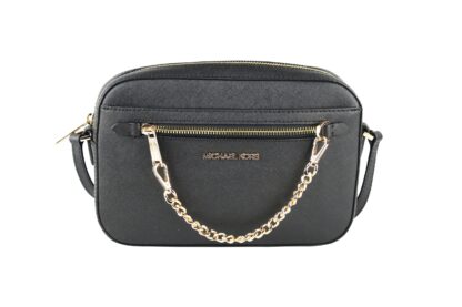 Michael Kors - Jet Set Item Large East West Saffiano Leather Zip Chain Crossbody Handbag (Black Solid/Gold)