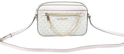 Michael Kors - Jet Set Item Large East West Signature Leather Zip Chain Crossbody Handbag (Vanilla PVC/Powder Blush)