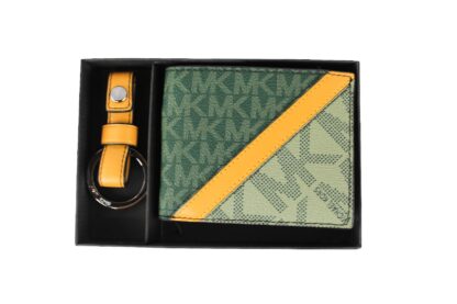 Michael Kors - Gifting Slim Signature Bifold with Key Fob Box Set (Green/Marigold)