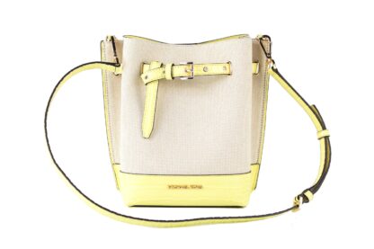 Michael Kors - Emilia Small Canvas Snakeskin Print Leather Bucket Bag Messenger Crossbody Handbag (Buttercup)