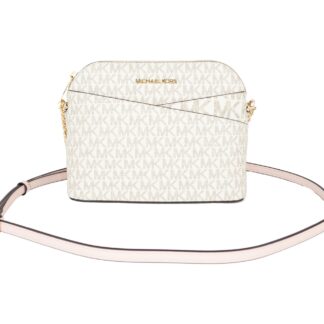 Michael Kors - Jet Set Item Large East West Signature Leather Zip Chain Crossbody Handbag (Vanilla PVC/Powder Blush)