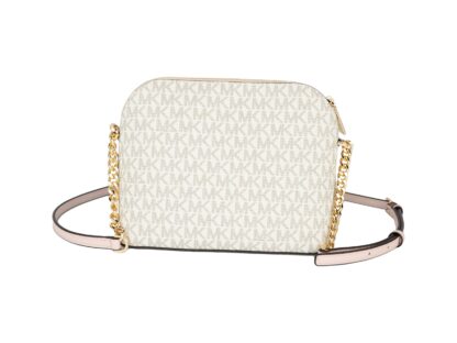 Michael Kors - Jet Set Travel Medium Leather X Cross Dome Crossbody Handbag (Vanilla Signature/Powder Blush)