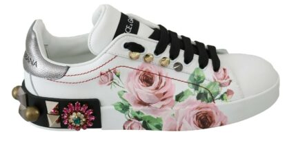 Dolce & Gabbana - Floral Crystal-Embellished Leather Sneakers