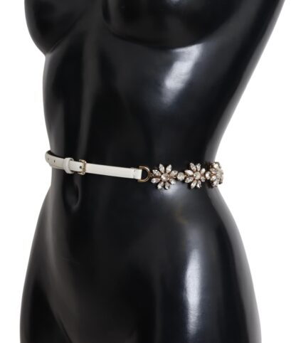 Dolce & Gabbana - Crystal-Embellished White Leather Belt