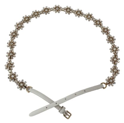 Dolce & Gabbana - Crystal-Embellished White Leather Belt