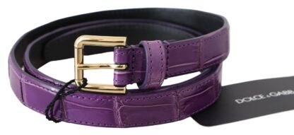 Dolce & Gabbana - Elegant Purple Crocodile Leather Belt with Gold Buckle