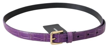 Dolce & Gabbana - Elegant Purple Crocodile Leather Belt with Gold Buckle