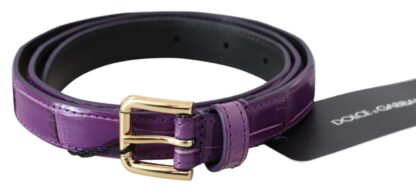 Dolce & Gabbana - Elegant Purple Crocodile Leather Belt with Gold Buckle