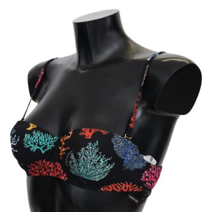 Dolce & Gabbana - Elegant Black Bikini Top with Coral Print