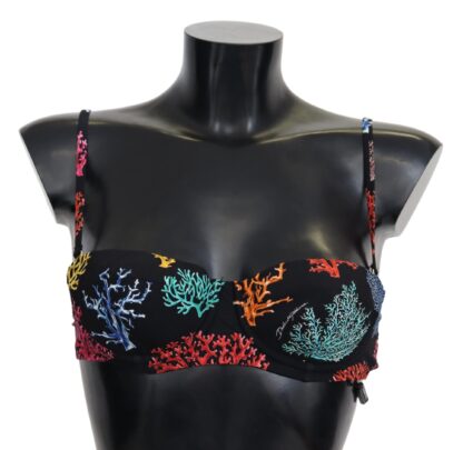 Dolce & Gabbana - Elegant Black Bikini Top with Coral Print