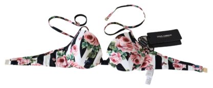 Dolce & Gabbana - Chic Rose Print Bikini Top for Elegant Beach Days