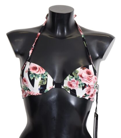 Dolce & Gabbana - Chic Rose Print Bikini Top for Elegant Beach Days