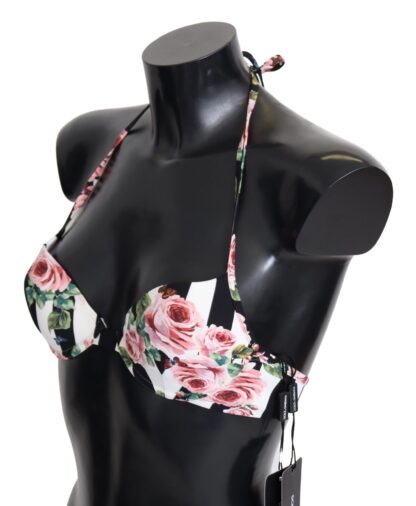 Dolce & Gabbana - Chic Rose Print Bikini Top for Elegant Beach Days