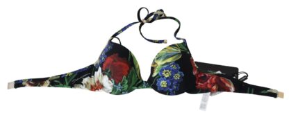 Dolce & Gabbana - Chic Black Floral Bikini Top with Tie Neck