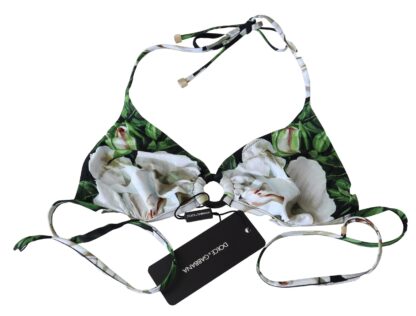 Dolce & Gabbana - Floral Print Bikini Top with Logo Clasp