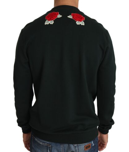 Dolce & Gabbana - Emerald Cotton Sweater with Crystal Embroidery