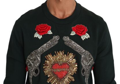 Dolce & Gabbana - Emerald Cotton Sweater with Crystal Embroidery