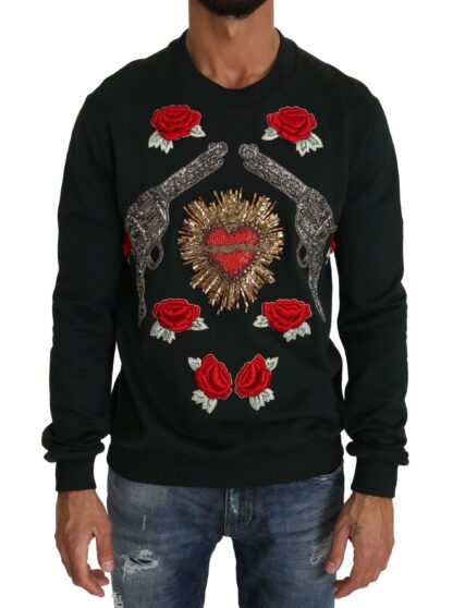 Dolce & Gabbana - Emerald Cotton Sweater with Crystal Embroidery