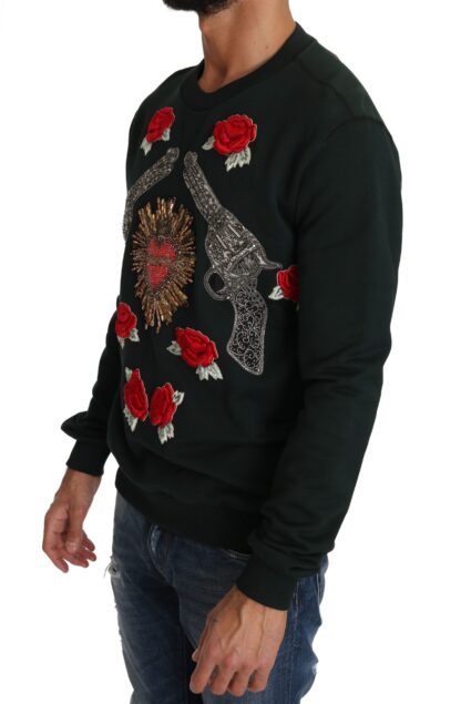 Dolce & Gabbana - Emerald Cotton Sweater with Crystal Embroidery