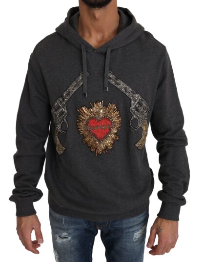 Dolce & Gabbana - Gray Crystal Heart Gun Motif Sweater