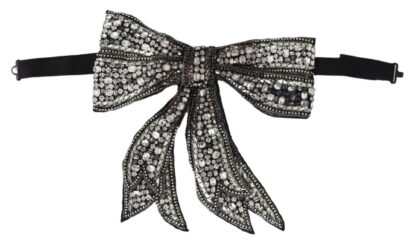 Dolce & Gabbana - Crystal-Embellished Silk Bowtie - Silver Elegance