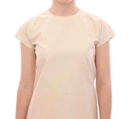 Andrea Incontri - Elegant Beige Shift Dress - Cap Sleeves and Button Back