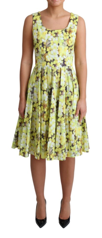 Dolce & Gabbana - Elegant Yellow Floral A-Line Sleeveless Dress