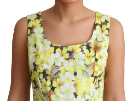 Dolce & Gabbana - Elegant Yellow Floral A-Line Sleeveless Dress